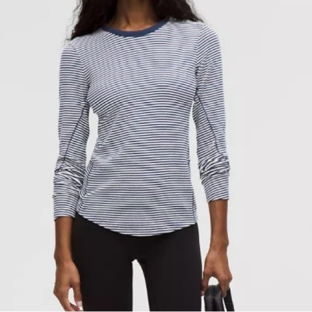 Sold out online! Lululemon Hold Tight  Navy and White Striped long sleeve NWT